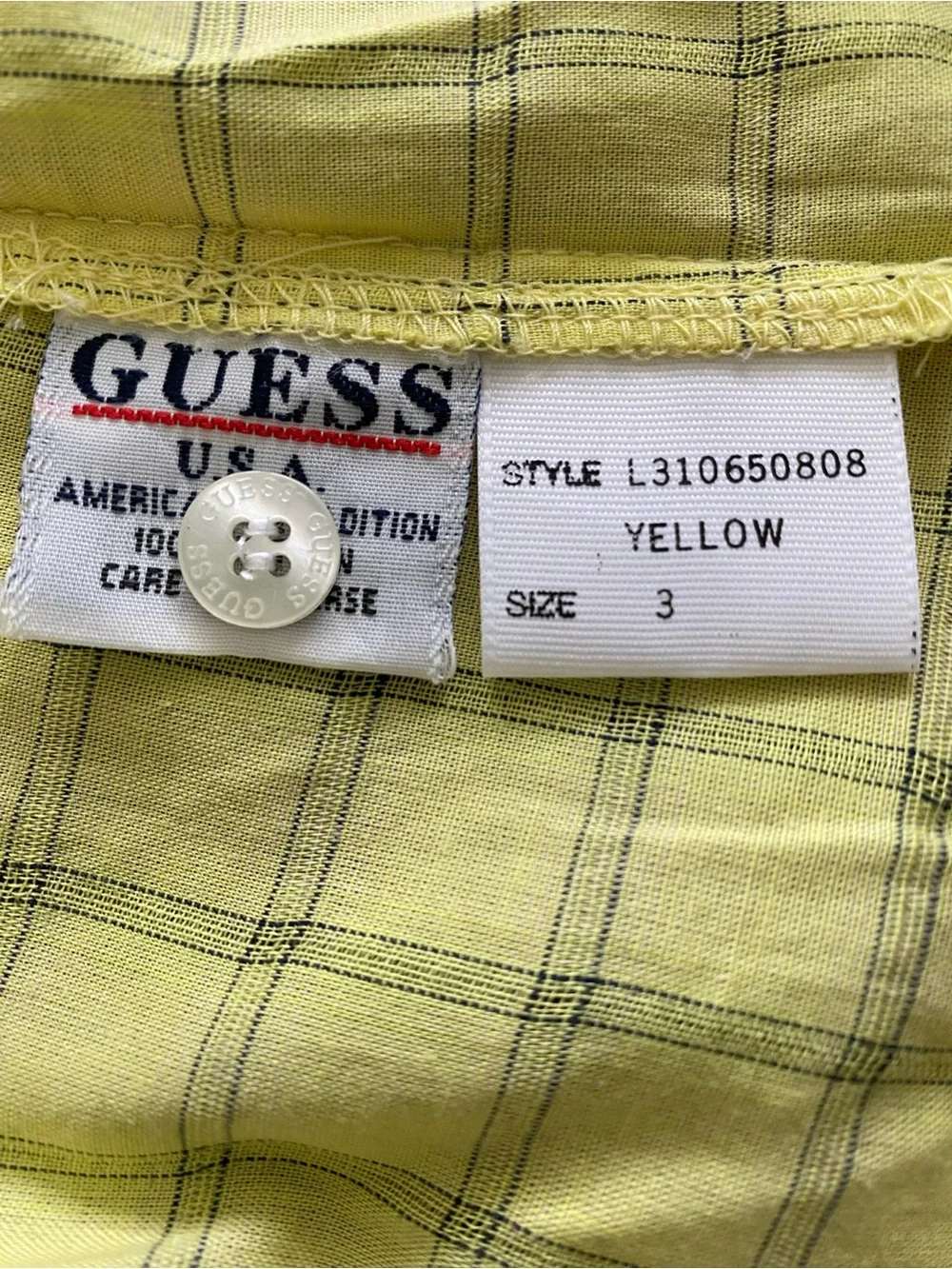 Guess Yellow Plaid Button-Down Shirt 100% cotton - Picture 6 of 8